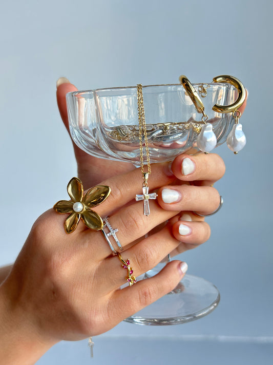 Silver double cross ring